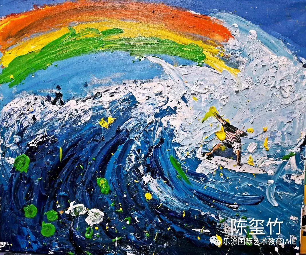 表现工具:50×60cm油画框,刮刀,丙烯颜料 课程目标:欣赏日本浮世