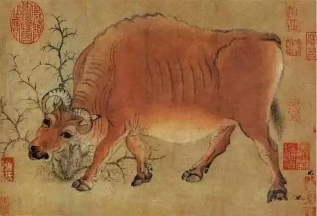 唐代韩滉的《五牛图》，深入刻画了牛劲和牛品