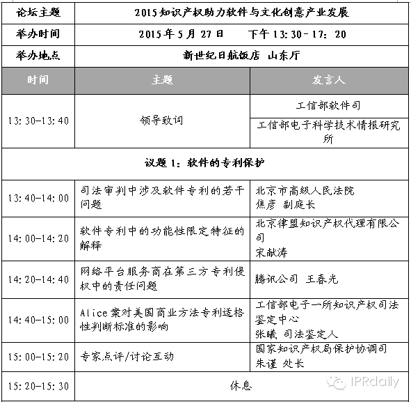 “2015知识产权助力软件与文化创意产业发展”论坛