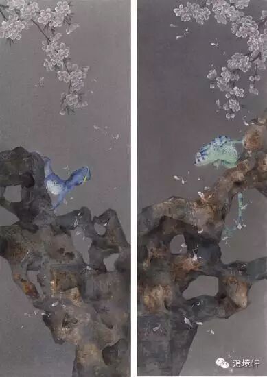 李娜，漫游者之三、四，115×40cm×2，纸本水墨，2015