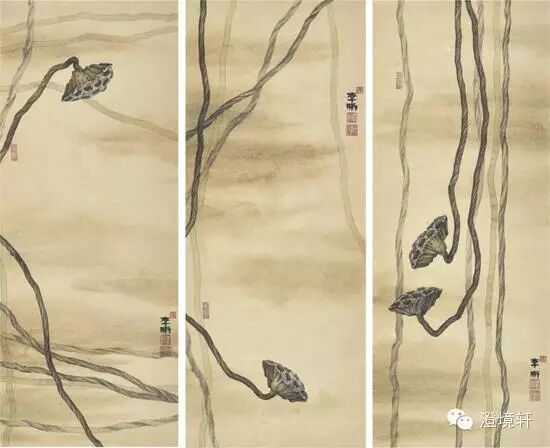 李晰，谁解枯蓬之一，80×32cm×3，纸本水墨，2015