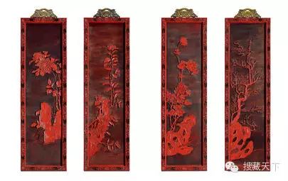 清乾隆 剔红春夏秋冬四季花卉纹四条屏一组 成交价：5,635,000港元
