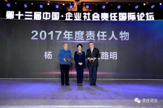 清华大学副校长杨斌在第十三届中国•企业社会责任国际论坛上当选“2017年度责任人物”