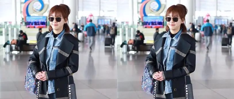 38岁陈意涵嫩成16岁！牛仔套装叠穿格子大衣，网友：这样穿最时髦