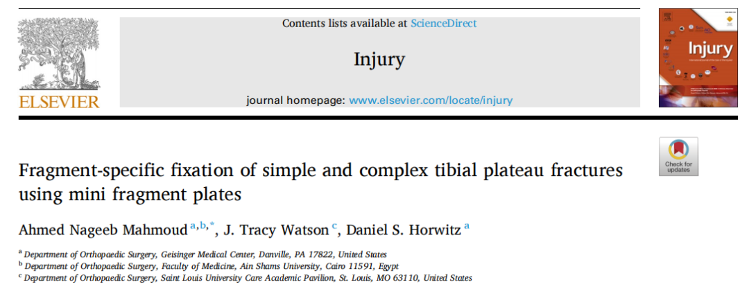 使用微型钢板对简单和复杂胫骨平台骨折进行碎片特异性固定