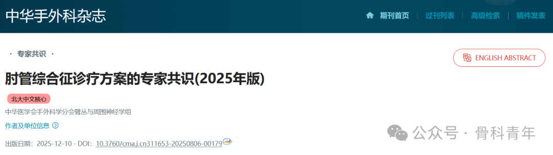 肘管综合征诊疗方案专家共识（2025版）